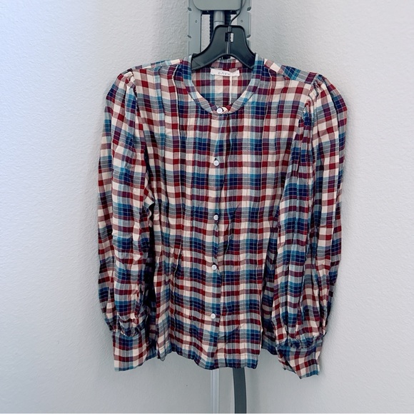 NWT DÔEN Harlow Plaid Blouson-Sleeve Blouse - Picture 2 of 11